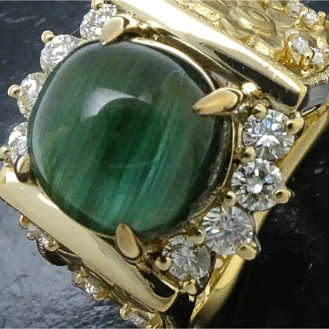 水野薫子 KAOLUCO リング 指輪 トルマリンキャッツアイ3.18ct ダイヤモンド0.39ct 12号 K18YG イエローゴールド / 199134【BJ】
