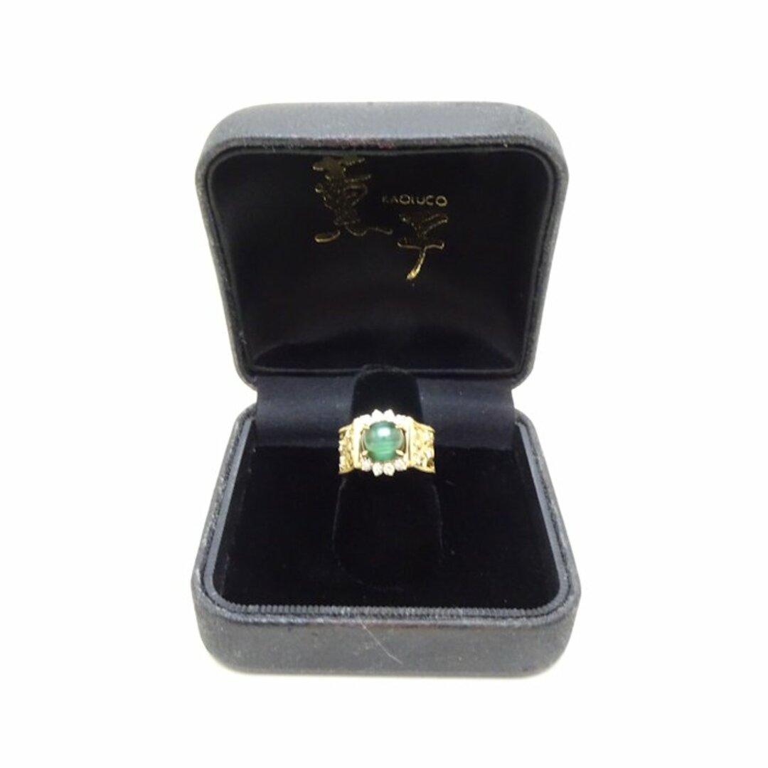 水野薫子 KAOLUCO リング 指輪 トルマリンキャッツアイ3.18ct ダイヤモンド0.39ct 12号 K18YG イエローゴールド / 199134【BJ】
