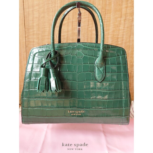 kate spade【新品】ノット クロコエンボス ミディアム サッチェル 緑系