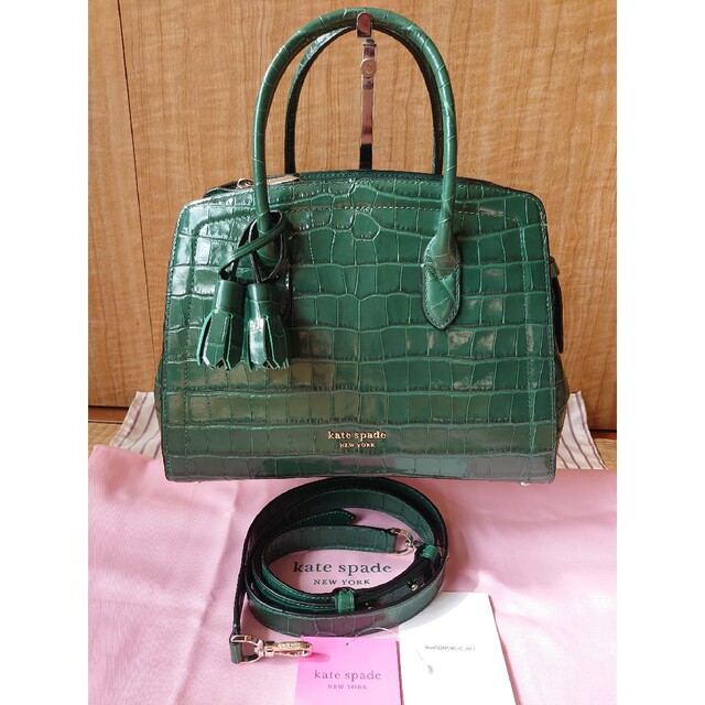 kate spade【新品】ノット クロコエンボス ミディアム サッチェル 緑系
