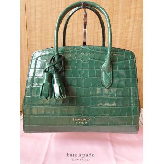 kate spade【新品】ノット クロコエンボス ミディアム サッチェル 緑系