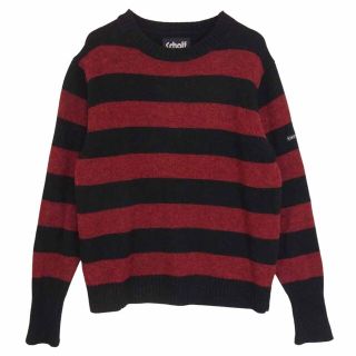 ショット(schott)のschott ショット 3154006 ウール クルーネック ボーダー ニット レッド系 L【中古】(ニット/セーター)