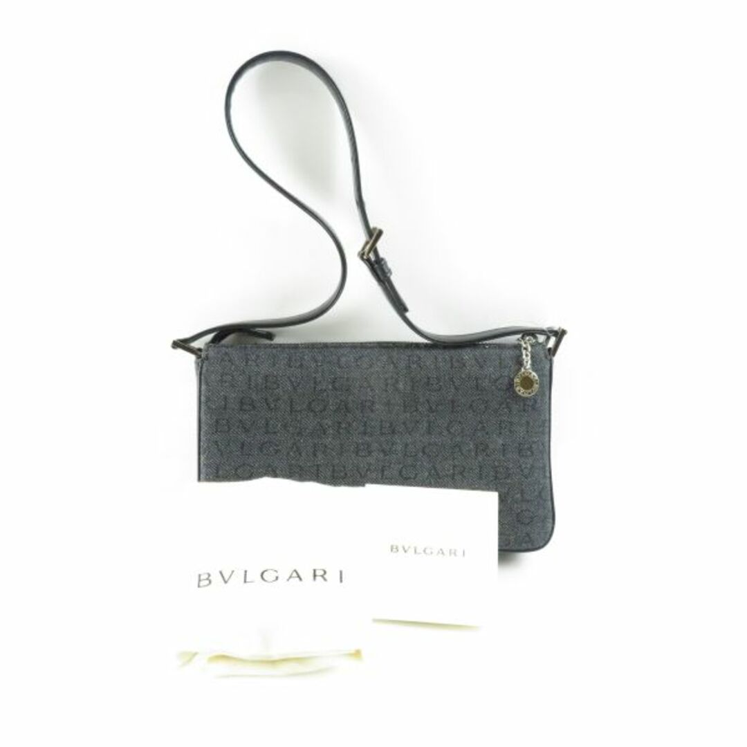 美品 BVLGARI ブルガリ ロゴマニア セミショルダーバッグ 1点 グレー レザー 黒 デニム Zip Top bag 肩掛け 鞄 ポーチ レディース AU1397C