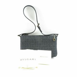 ブルガリ(BVLGARI)の美品 BVLGARI ブルガリ ロゴマニア セミショルダーバッグ 1点 グレー レザー 黒 デニム Zip Top bag 肩掛け 鞄 ポーチ レディース AU1397C (ショルダーバッグ)