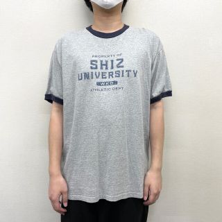 アンビル(Anvil)の【中古】 ゆうパケット対応 アンビル anvil リンガー Tシャツ 半袖 カレッジロゴ プリント サイズ：XL グレー×ネイビー 古着 中古 mellow(Tシャツ/カットソー(半袖/袖なし))