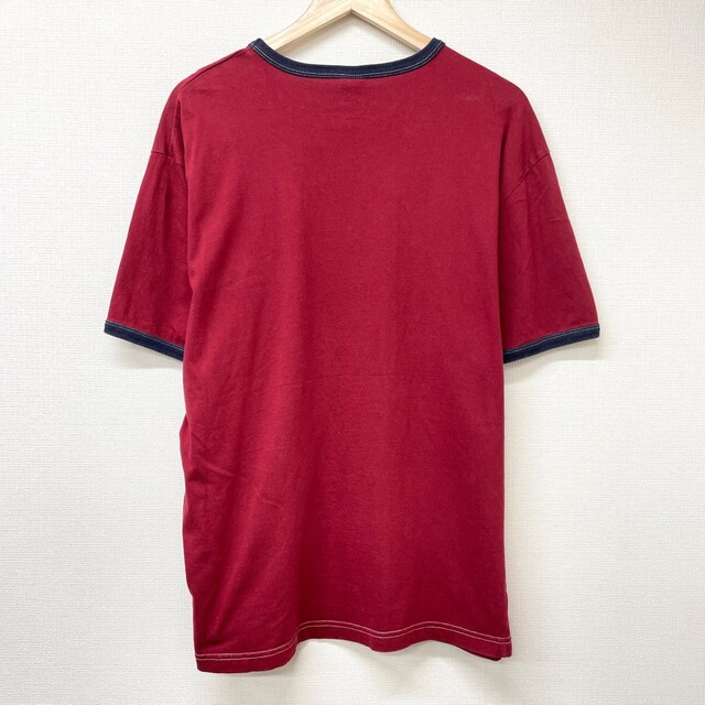 Old Navy(オールドネイビー)の【中古】 ゆうパケット対応 オールド ネイビー OLD NAVY リンガー Tシャツ 半袖 ロゴ プリント サイズ：L エンジ系×ネイビー 古着 中古 mellow メンズのトップス(Tシャツ/カットソー(半袖/袖なし))の商品写真