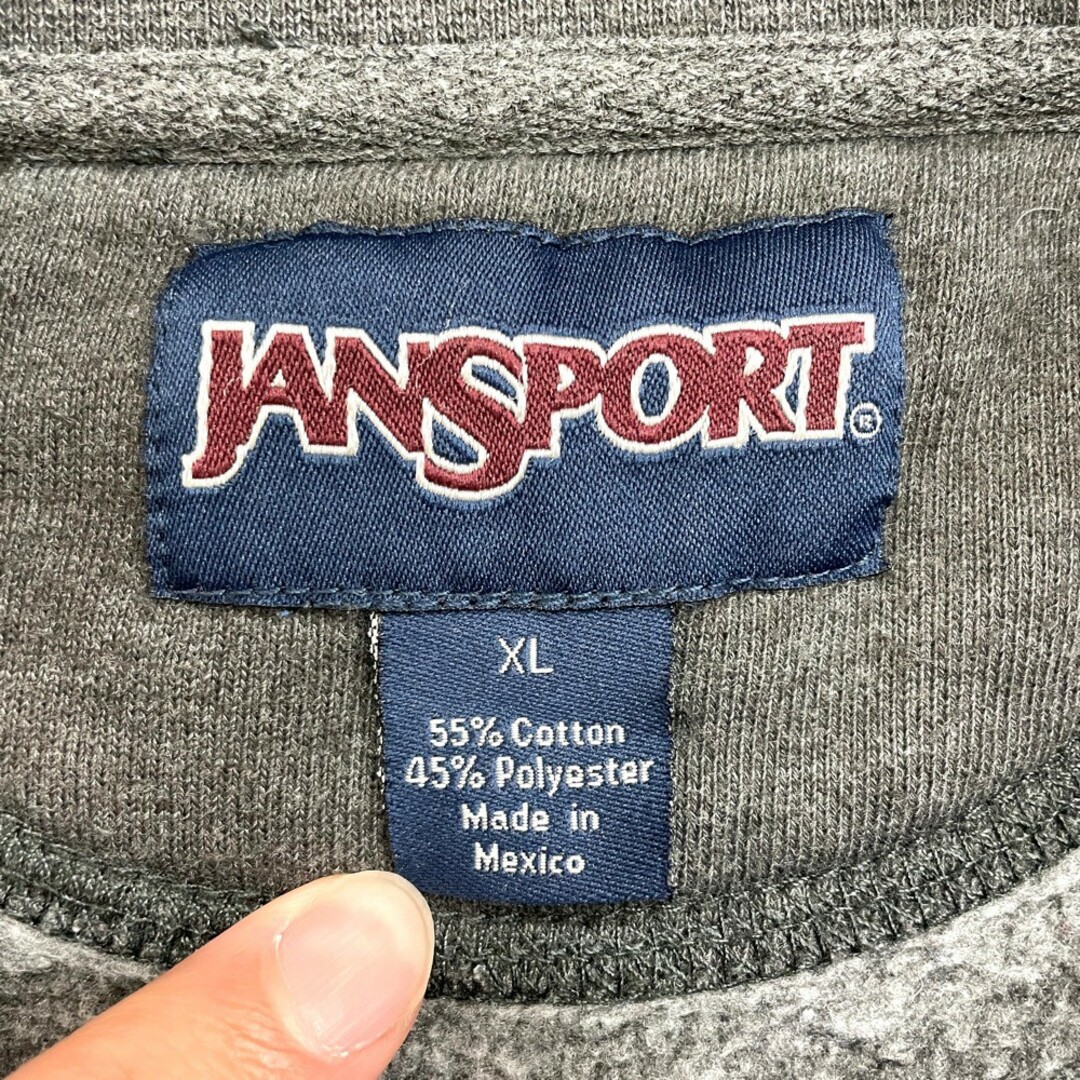 JANSPORT(ジャンスポーツ)の【中古】 ジャンスポーツ JANSPORT スウェットシャツ プルオーバー トレーナー カレッジロゴ ワッペン 刺繍 長袖 サイズ：XL チャコールグレー 古着 中古 mellow メンズのトップス(スウェット)の商品写真