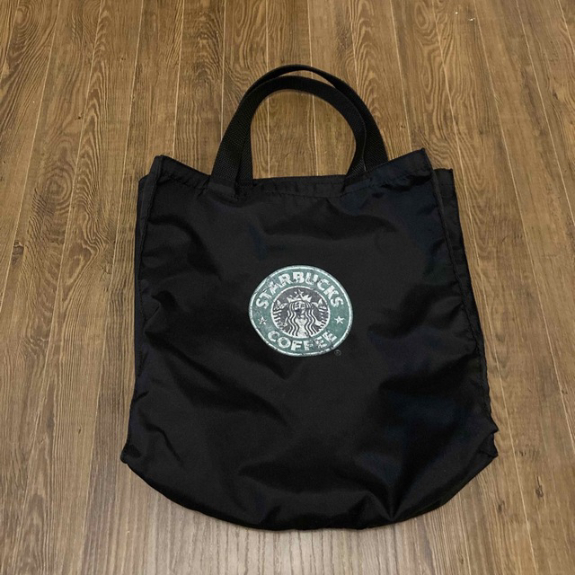 Starbucks(スターバックス)の【レア旧ロゴ】スターバックス　トートバッグ　黒　2000年　日本進出時 レディースのバッグ(エコバッグ)の商品写真