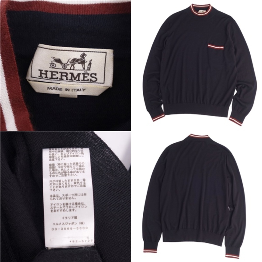 美品◎正規品 イタリア製 19SS HERMES エルメス カシミヤ×シルク プリーツ加工 長袖ニットプルオーバー ブラック 黒 34