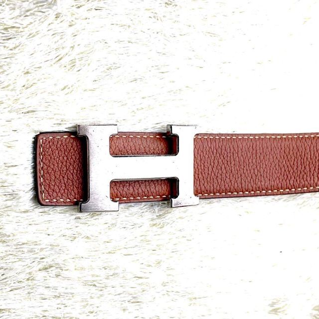 希少】エルメス ベルト コンスタンス リバーシブル 黒 茶 シルバー 80