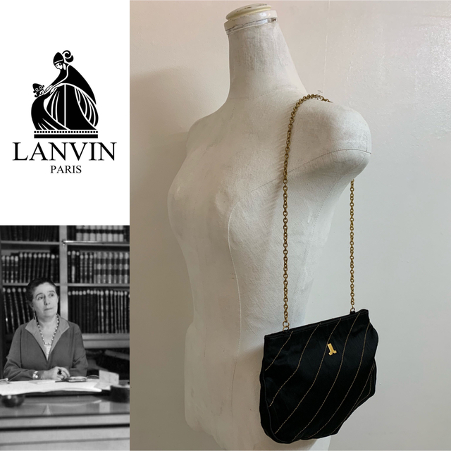 LANVIN PARIS 80s フランス製 金糸装飾 チェーンショルダーバッグ 定番