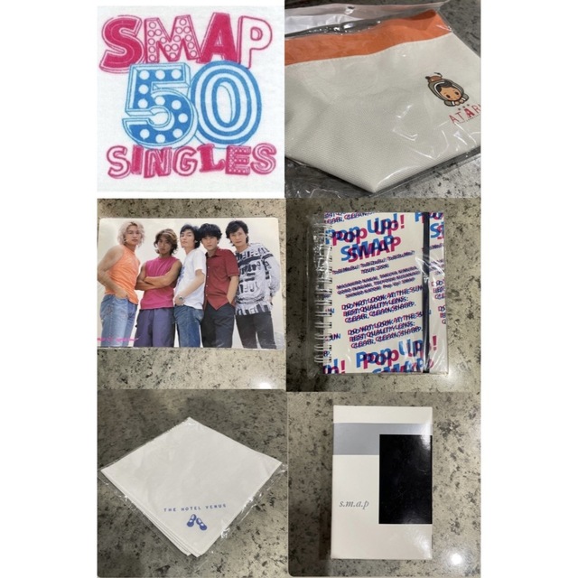 SMAP(スマップ)のSMAP 6点セット 下敷き　ノート　ハンカチ　イヤフォン　タオル　トート エンタメ/ホビーのタレントグッズ(アイドルグッズ)の商品写真