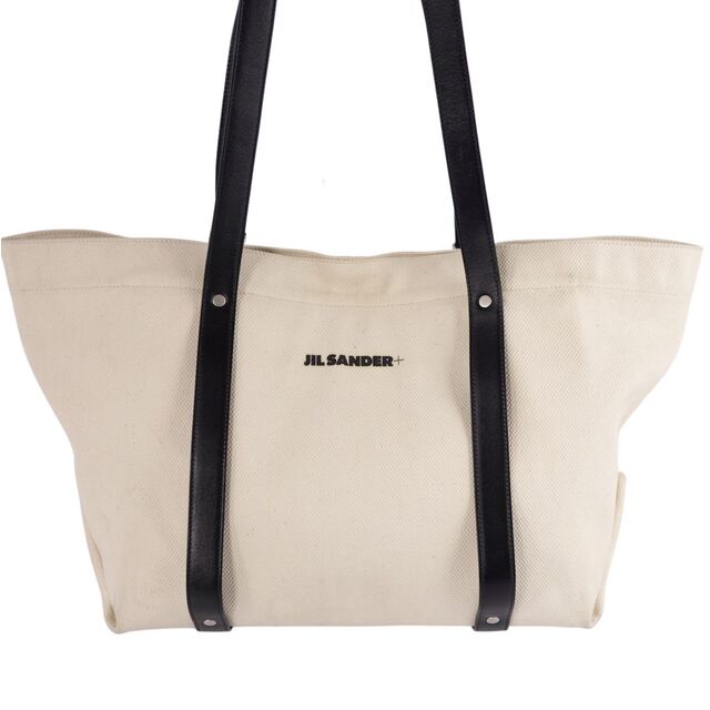 ジルサンダー JIL SANDER＋ バッグ トートバッグ ハンドバッグ ロゴ柄 キャンバス カーフレザー カバン レディース ベージュ/ブラック