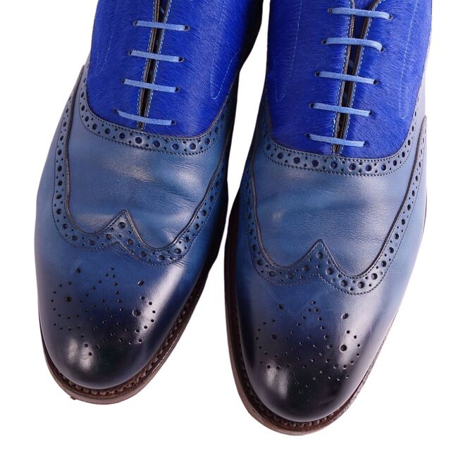 美品 ルイヴィトン   レザーシューズ オックスフォードシューズ フルブローグ ハラコレザー カーフレザー 革靴 メンズ  相当 ブルー