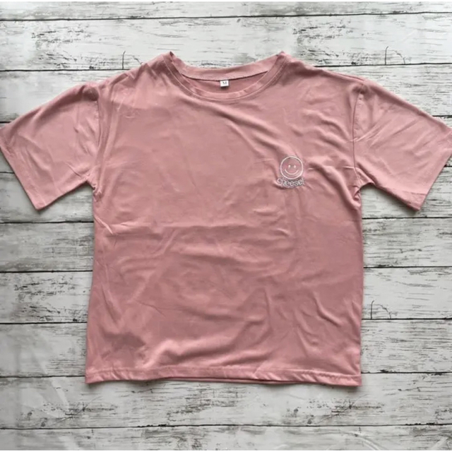 レディース メンズ 半袖 Tシャツ 青 韓国 スマイル ペア おそろい 刺繍 M レディースのトップス(Tシャツ(半袖/袖なし))の商品写真