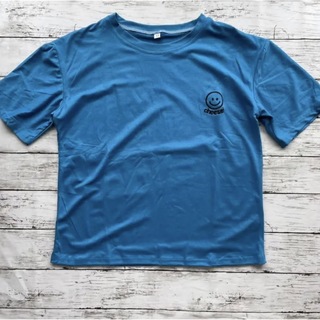 レディース メンズ 半袖 Tシャツ 青 韓国 スマイル ペア おそろい 刺繍 M(Tシャツ(半袖/袖なし))
