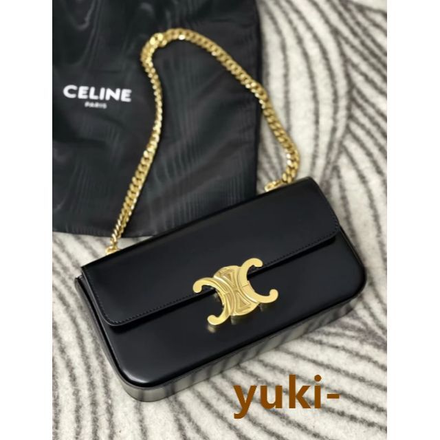 CELINE セリーヌトリオンフ ショルダーバッグ ブラック レディース ...