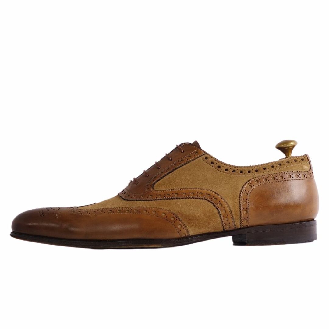 美品 サントーニ Santoni レザーシューズ オックスフォードシューズ フルブローグ カーフレザー スウェードレザー 革靴 メンズ 8.5(27.5cm相当) ブラウン