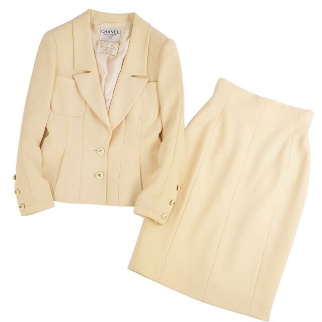 Vintage シャネル CHANEL セットアップ 95C スカートスーツ ココマークボタン ウール ジャケット スカート レディース 34(S相当) イエロー | フリマアプリ ラクマ