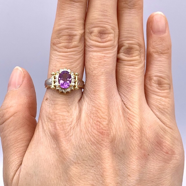 ✴︎極美品 K18 PT900 一粒 アメジスト 0.30ct ダイヤ リング セール