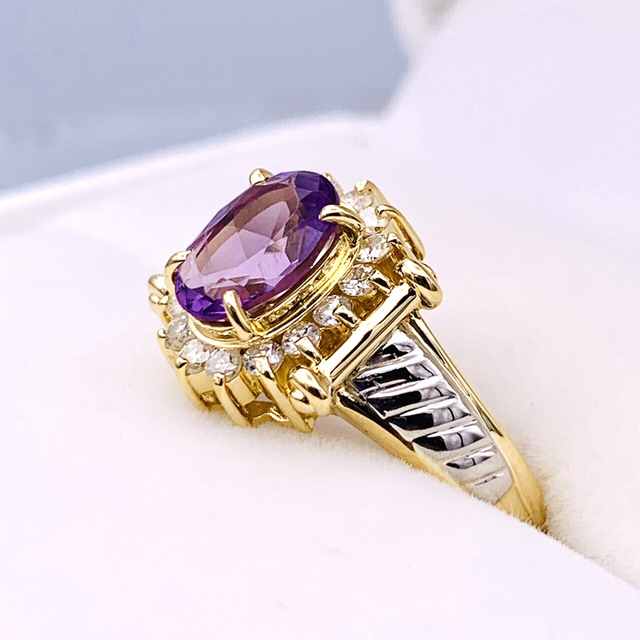 ✴︎極美品 K18 PT900 一粒 アメジスト 0.30ct ダイヤ リング セール