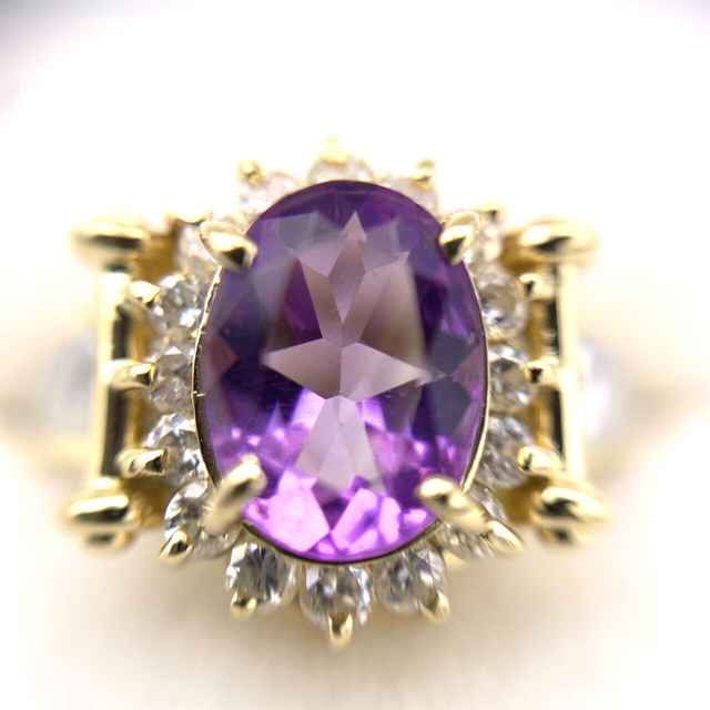 ✴︎極美品 K18 PT900 一粒 アメジスト 0.30ct ダイヤ リング セール