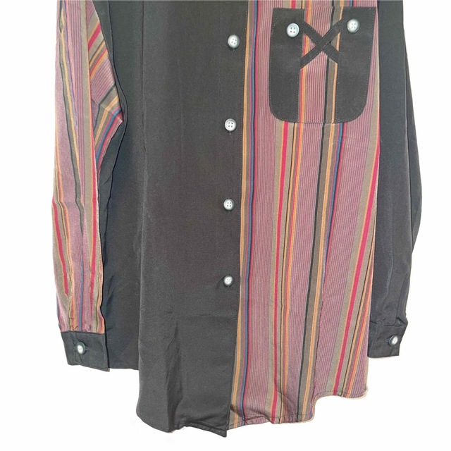 vintage ヴィンテージ レトロ古着 アンシンメトリー　シャツ長袖　黒　個性 メンズのトップス(シャツ)の商品写真