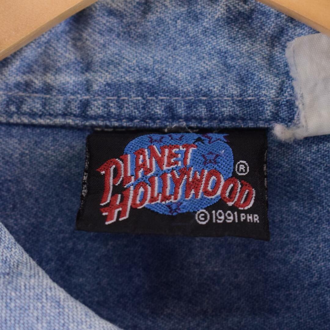 古着 90年代 PLANET HOLLYWOOD 長袖 刺繍 ボタンダウンデニムシャツ メンズXXL ヴィンテージ /eaa319266