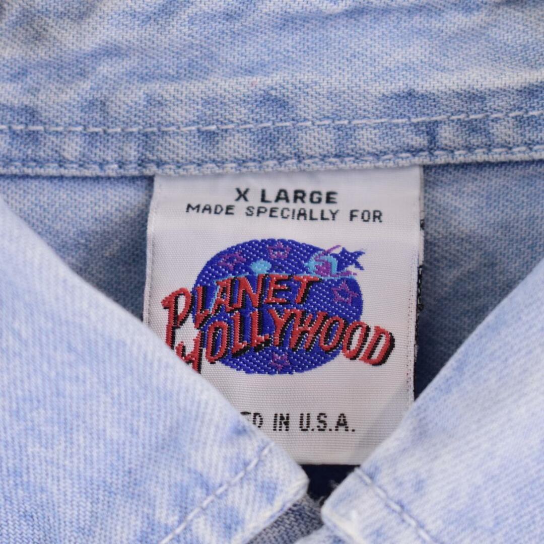 90年代 PLANET HOLLYWOOD 長袖 刺繍 ボタンダウンデニムシャツ USA製 メンズXXL ヴィンテージ /eaa319268