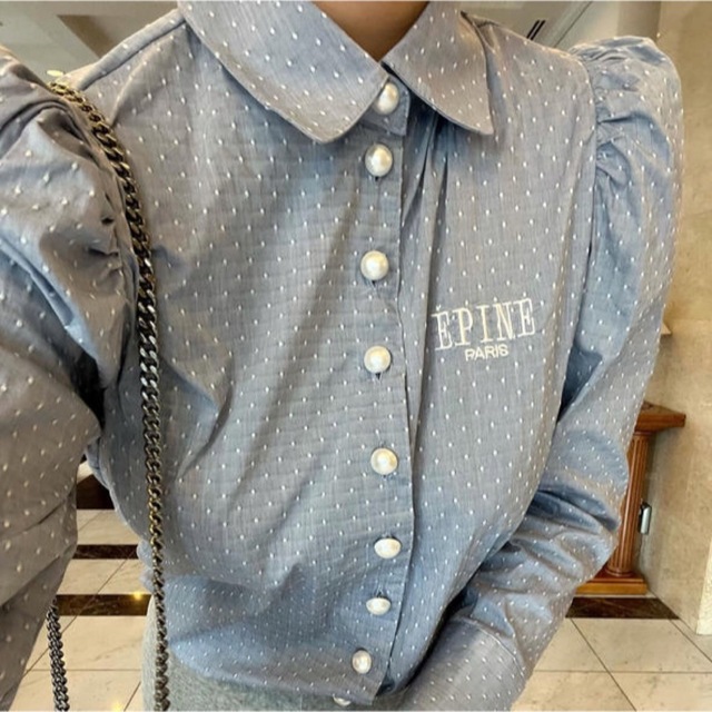 ÉPINE PARIS Pearl blouse blueブルーサイズ