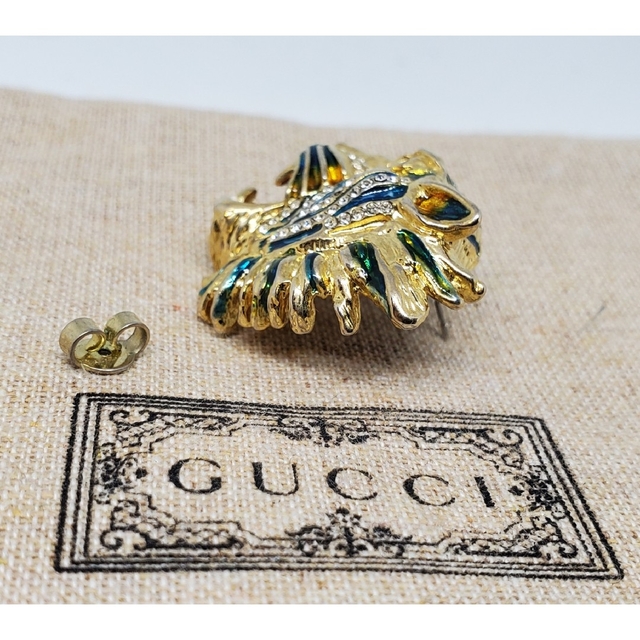 【超レア廃盤美品】GUCCI ビジュ ピアス タイガー ヘッド ラインストーン