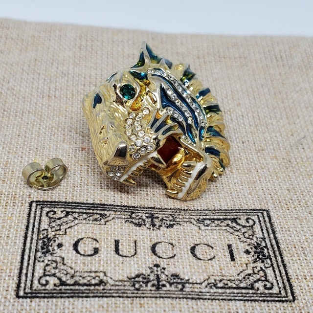 【超レア廃盤美品】GUCCI ビジュ ピアス タイガー ヘッド ラインストーン