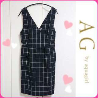 エージーバイアクアガール(AG by aquagirl)のAG by aquagirl チェック Vネック ジャンパースカート ワンピース(ひざ丈ワンピース)