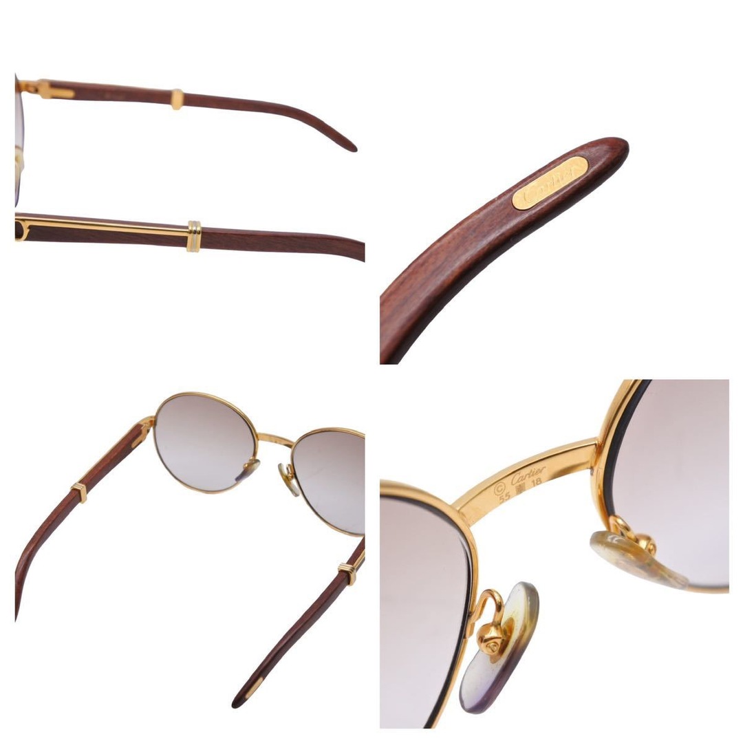 Cartier カルティエ メガネ 眼鏡 ウッドテンプル サングラス ヴィンテージ 度入りカラーレンズ 55□18 135b 美品 中古 43393