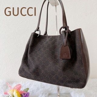 グッチ(Gucci)の☆GUCCI キャンバス×レザー☆GG柄 トートバッグ ブラウン￼ ポーチ付き(トートバッグ)