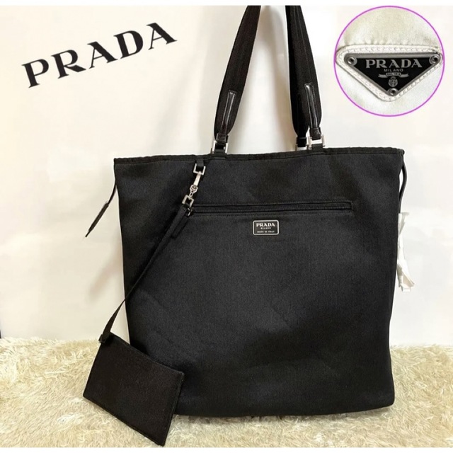 希少 PRADA プラダ ナイロン トートバッグ メッシュ 三角ロゴプレート