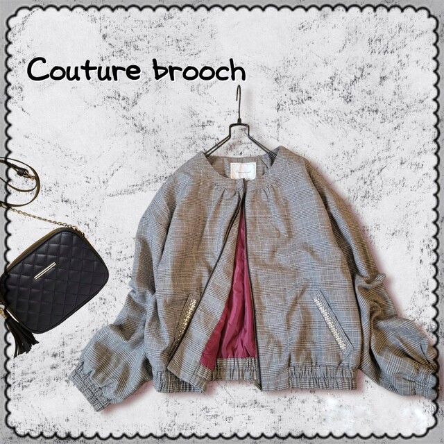 Couture Brooch(クチュールブローチ)のクチュールブローチ●新品タグ付♪大きいサイズ/パール×ビジューノーカラーブルゾン レディースのジャケット/アウター(ブルゾン)の商品写真