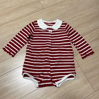 ベベ(BeBe)のべべ　ebaby ボーダー　ロンパース 80 トップス　長袖(ロンパース)