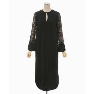 マメ(mame)のFloral Lace Sleeve Dress - black(ひざ丈ワンピース)
