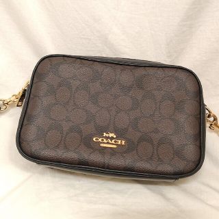 コーチ(COACH)の美品✨COACH コーチ ショルダーバッグ シグネチャー レザー 黒 ブラウン(ショルダーバッグ)