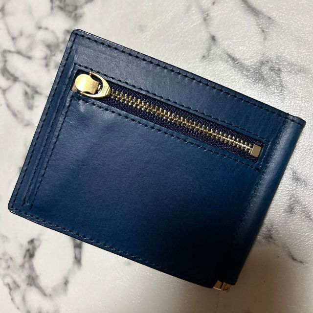 マネークリップ 小銭入れ付き ブッテーロ 本革 薄い 財布 ブルー BT39 メンズのファッション小物(マネークリップ)の商品写真