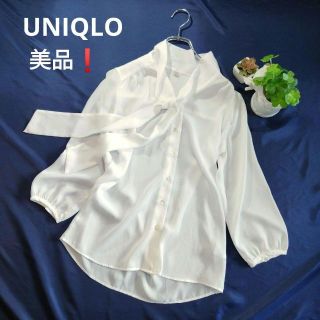 ユニクロ(UNIQLO)の美品❗UNIQLO　ボウタイブラウス　ホワイト　M(シャツ/ブラウス(長袖/七分))