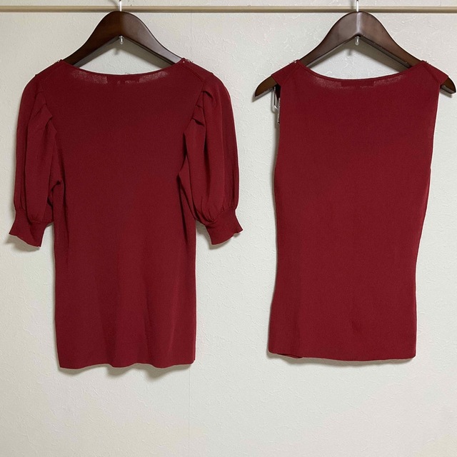 【超美品】アナイ ANAYI ニットアンサンブル 38 半袖 ビジュー 夏 赤