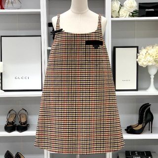 プラダ(PRADA)の6200 プラダ ハウンドトゥース ウール ワンピース ジャンパースカート(ミニワンピース)