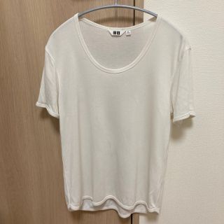 ユニクロ(UNIQLO)の【2度程着用】ユニクロU　リブラウンドネックT XL ホワイト　大丈夫完売商品(Tシャツ(半袖/袖なし))