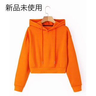 ジーユー(GU)のフード付きスウェットシャツ ソリッド ドローストリング オレンジ 新品未使用(トレーナー/スウェット)