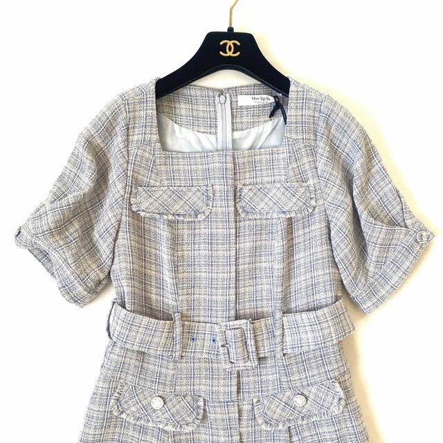 Herlipto Classic Tweed Belted Dressロングワンピース/マキシワンピース