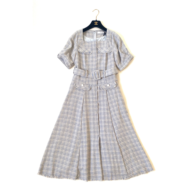 Herlipto Classic Tweed Belted Dressロングワンピース/マキシワンピース