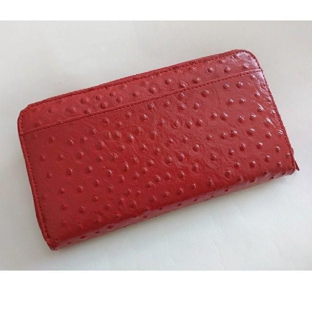 オーストリッチ型押し 牛床革ラウンドファスナー長財布 レディースのファッション小物(財布)の商品写真