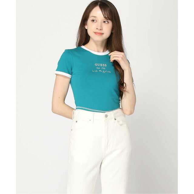 GUESS(ゲス)の【ブルーグリーン(G7DU)】(W)Signature Crop Tee レディースのトップス(カットソー(長袖/七分))の商品写真